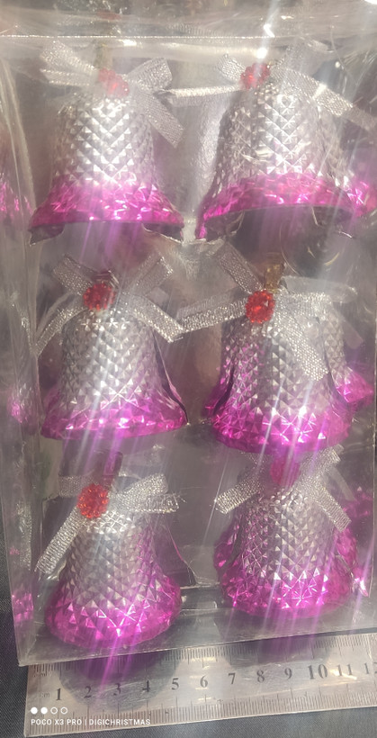 آویز زنگوله نقره ای صورتی ۶ عددی