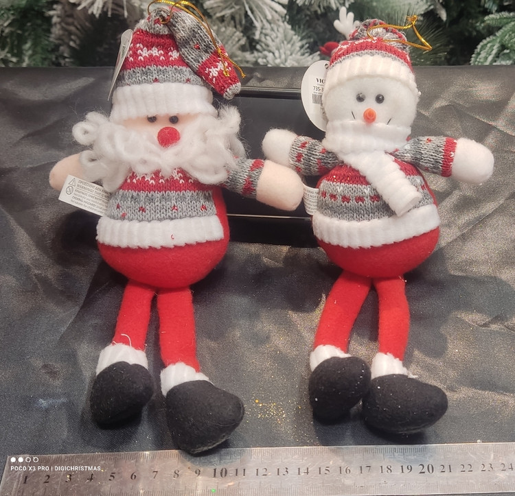 آویز عروسکی آدم برفی و پاپانوئل روی درخت کریستمس Christmas Tree Doll Ornament